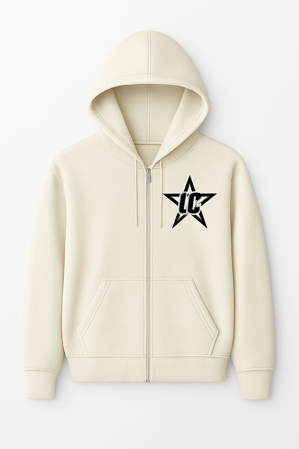 Cream Plain Hoodie - Zipped